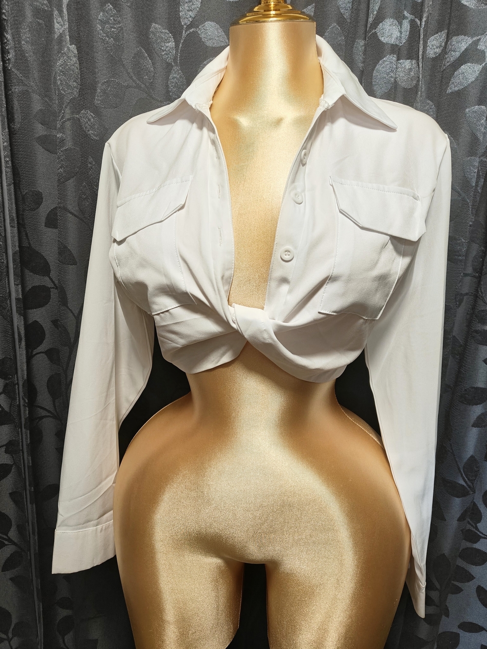White Cropped Twist-Front Button Shirt - Women